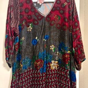 Johnny Was Red and Blue Floral Blouse